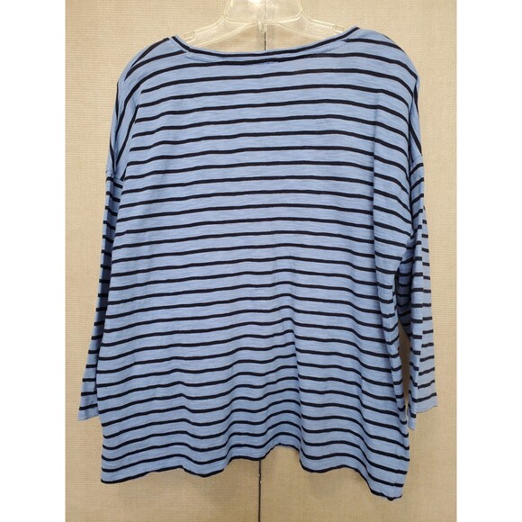 Talbots 100% Cotton Blue w/Black Stripes 3/4 Sleeve Slub Knit T-Shirt Size XL - Picture 4 of 5
